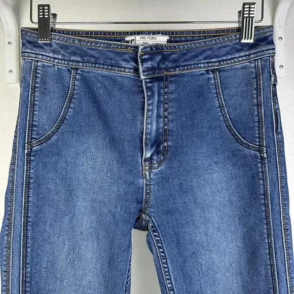 Size W25 Womens Free People Blue Wash Skinny Jeans Stretched Denim - Picture 2 of 5